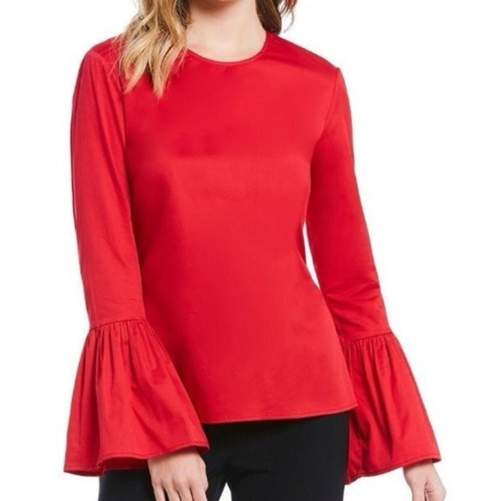 Antonio Melani L Red Ruffled Blouse with Long Sleeves